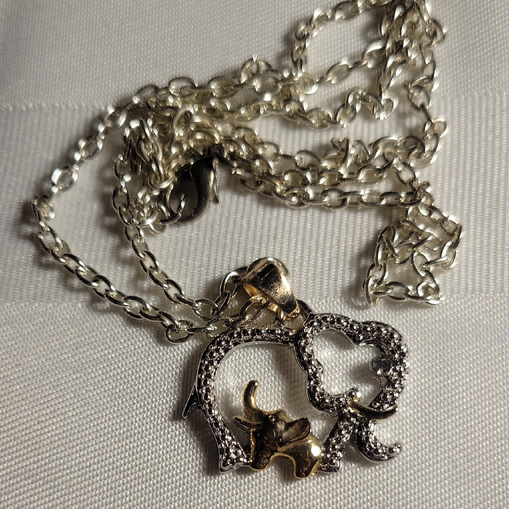 Silver and Gold Coloured Elephant Pendant Necklace
